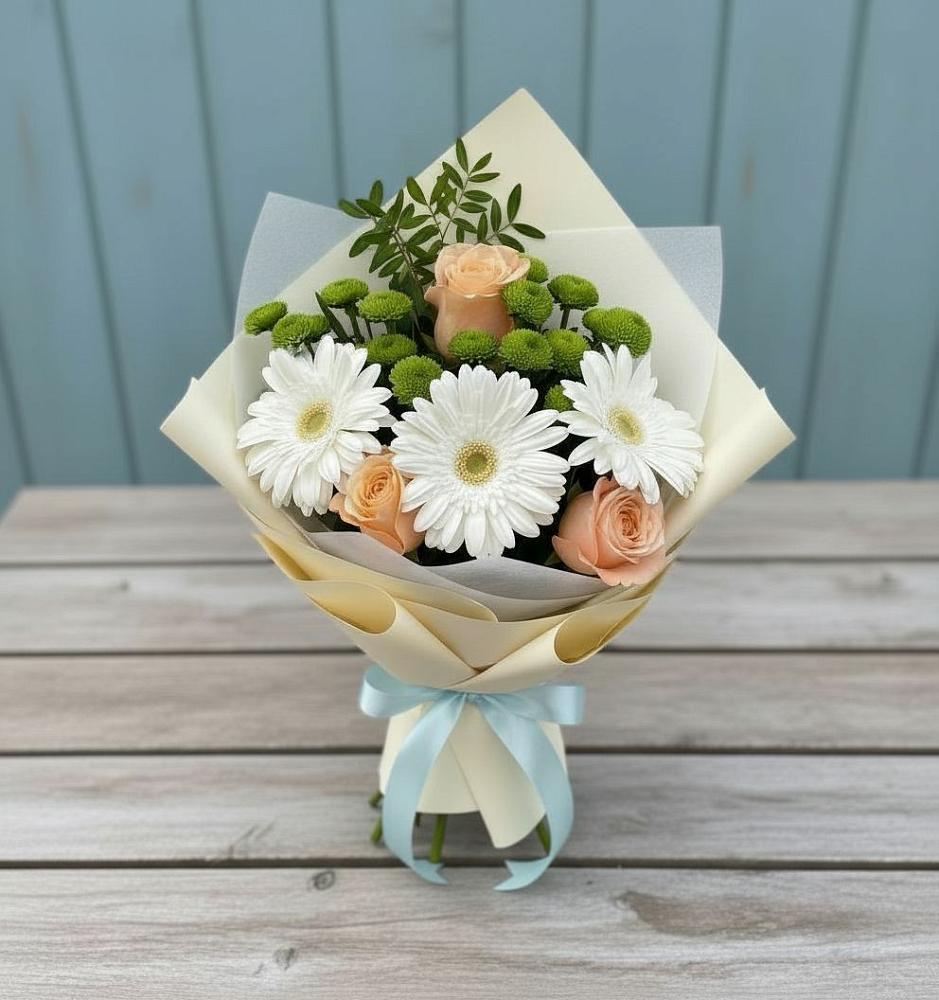 Букет цветов из: Герберы, Розы и Хризантемы в Наволоках