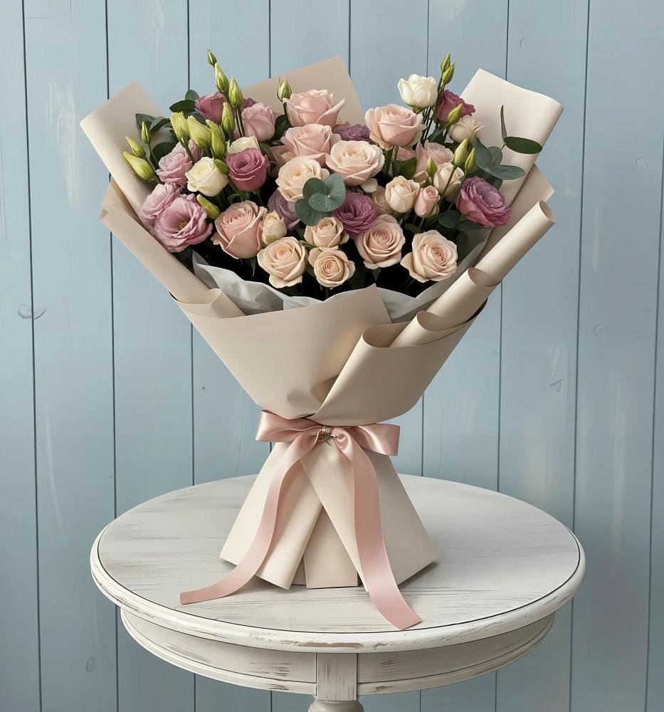 Букет цветов из: Розы и Лизиантусы в Наволоках