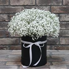Цветочная композиция из Гипсофила в шляпной коробке в Наволоках